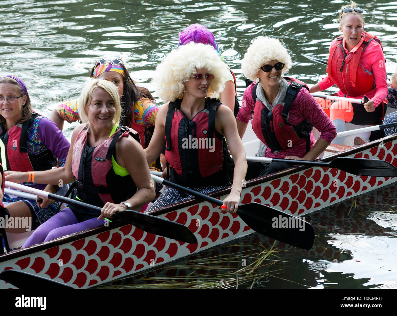 Dragon boat racing, a women`s team. Stock Photo